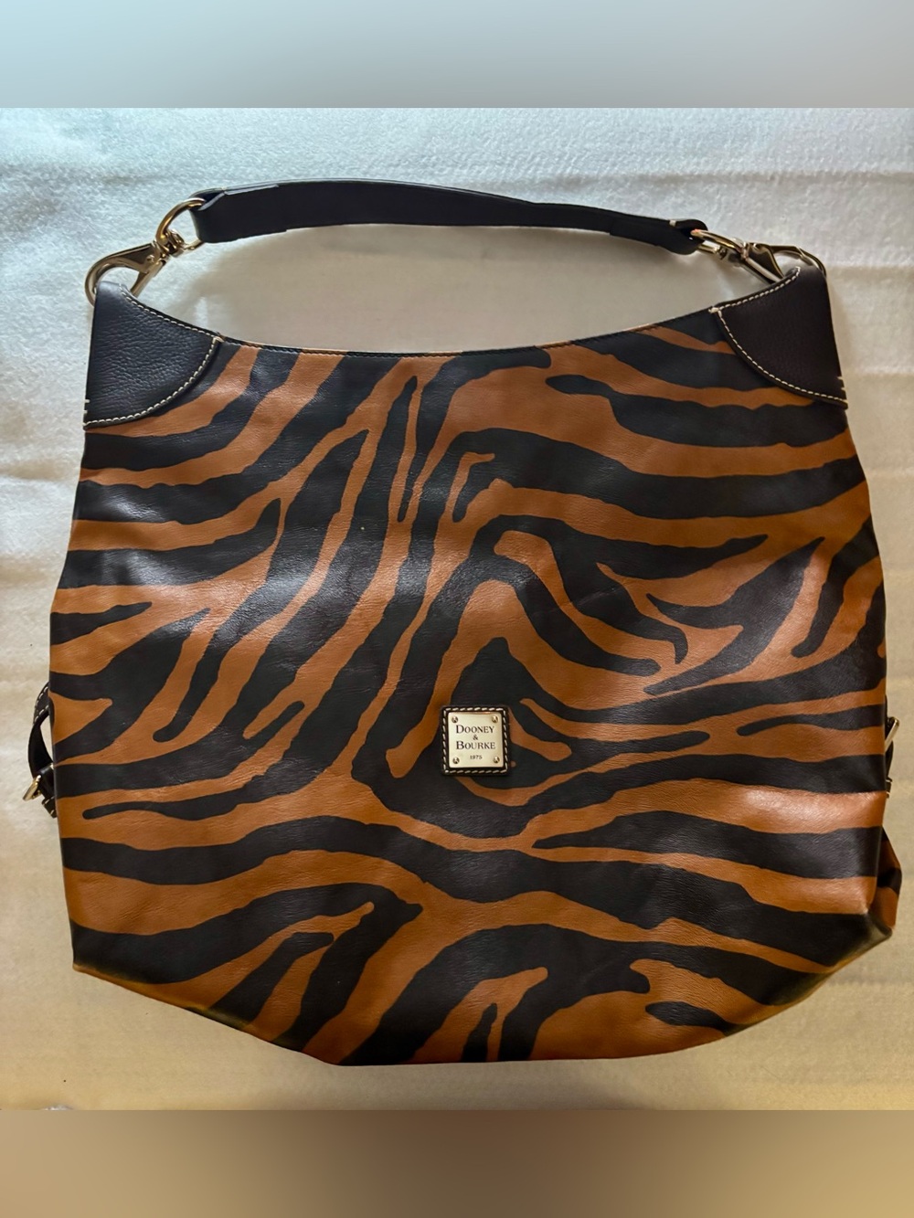 Vintage Large Dooney & Bourke Brown and Black Zebra-Print Shoulder Hobo Bag